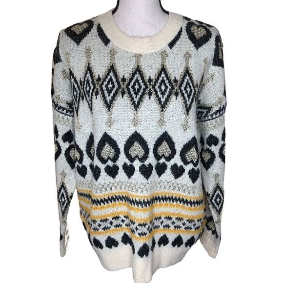 NEW ANDTHEWHY Cream, Black, and Gold Crew Neck Sweater NWT - Picture 1 of 14